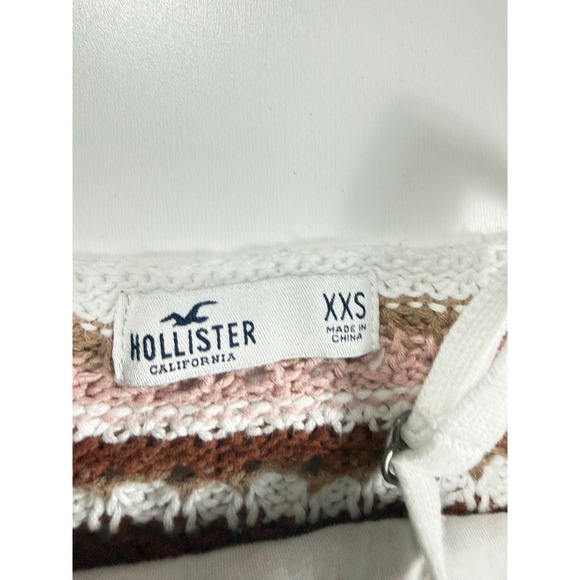 Hollister Women XXS Knit Striped Cami Crop Top V-Neck Adjustable Straps White - Picture 2 of 4